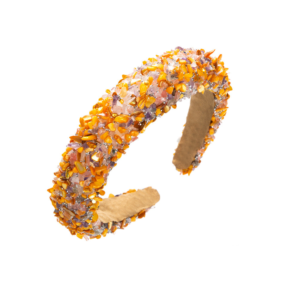 Wholesale exaggerated colorful crystal candy sponge wide brim headband